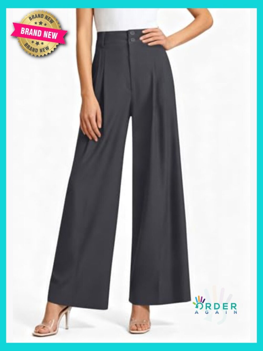High Waist Pleated Wide Leg Palazzo Pants Work Business Casual Trousers - Picture 5 of 7